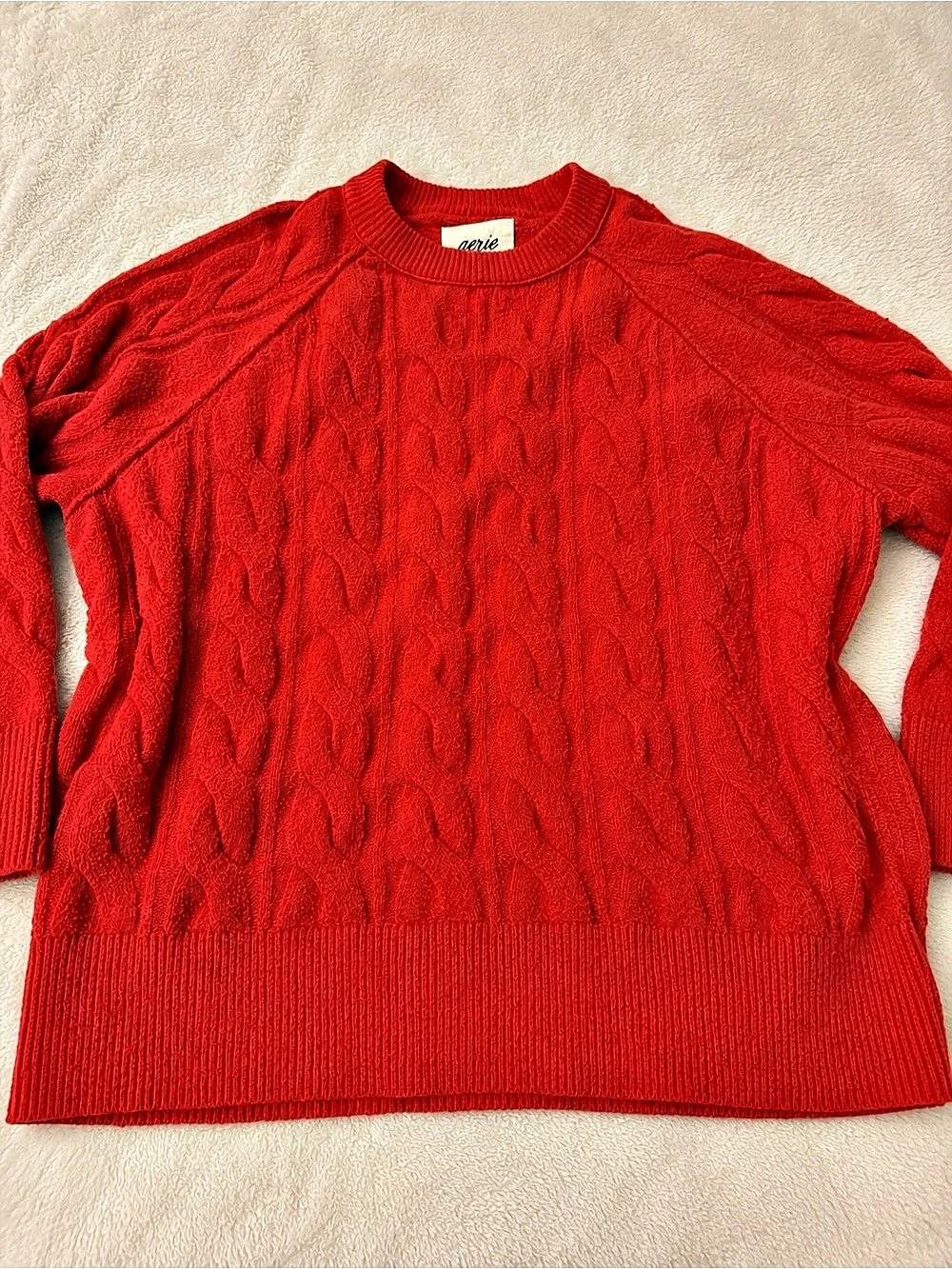 Aerie Cable Knit Crewneck Sweater Red Like New